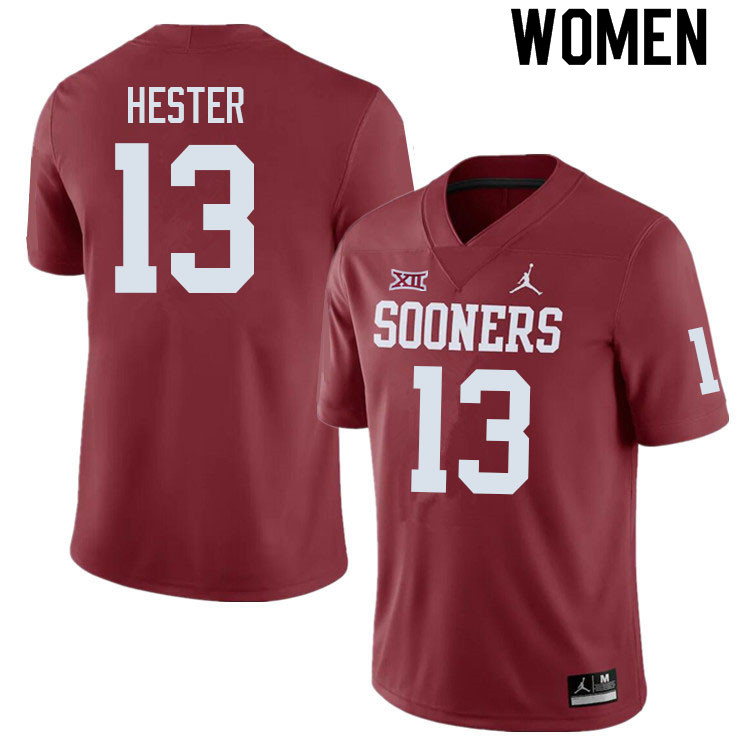 Women #13 J.J. Hester Oklahoma Sooners College Football Jerseys Sale-Crimson
